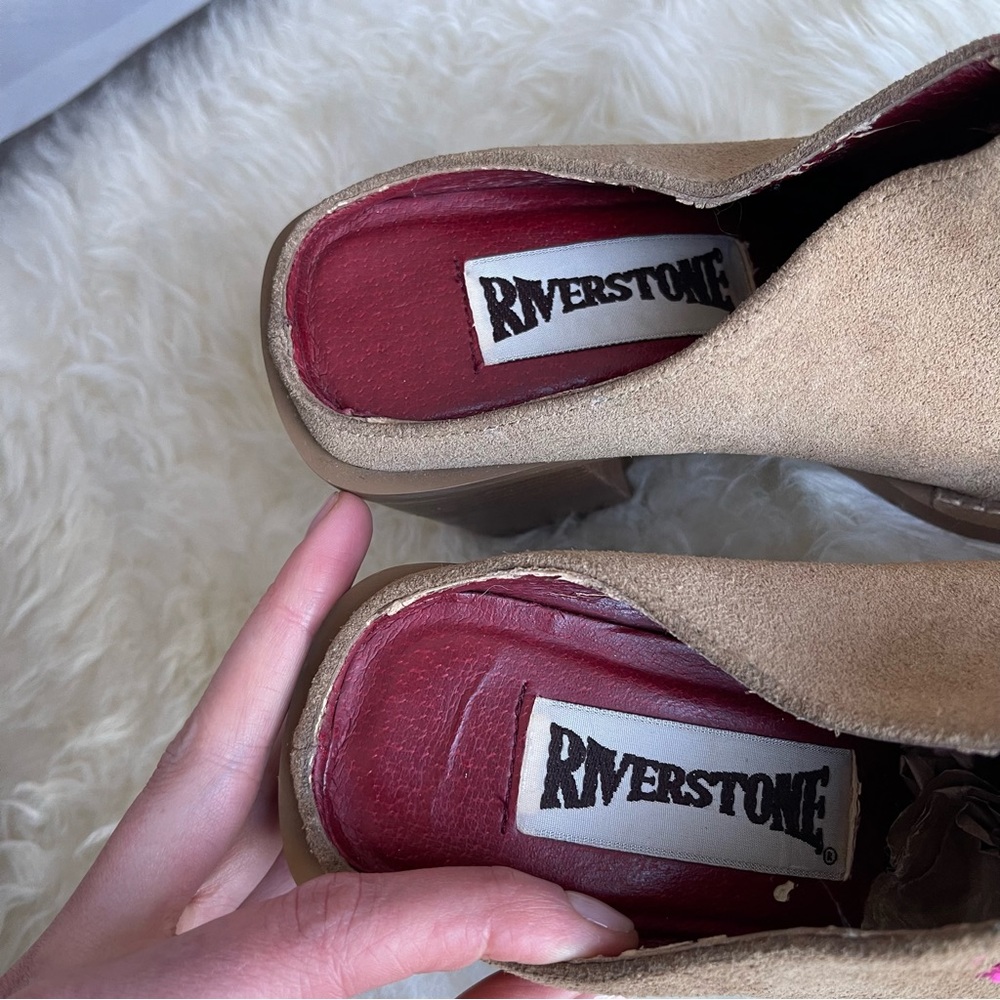 Riverstone Y2K Western Roses Square Toe Leather Mules Block Heels 7B Coachella - Picture 8 of 8